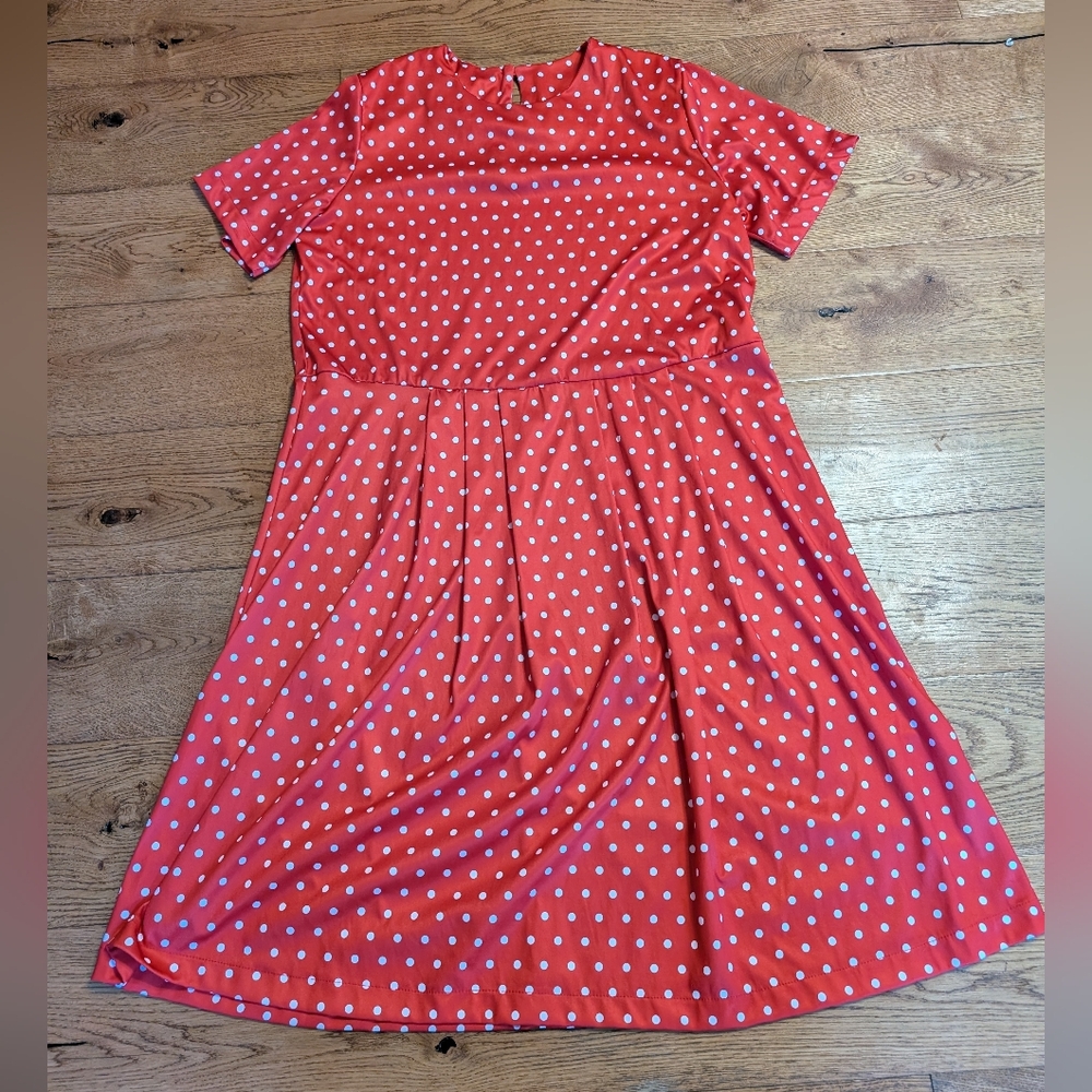 Anthony Richards Red & White Polka Dot Dress Vintage Women's Size 14 Keyhole